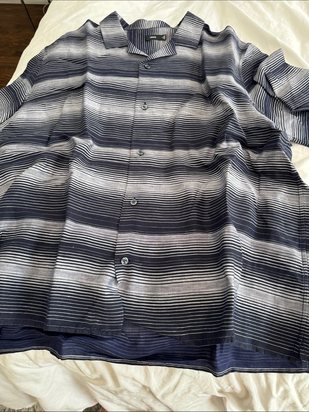 Vince Navy & White Striped Lightweight linen /cotton short sleeve shirt